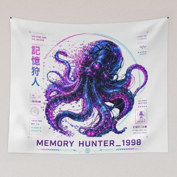 Item preview, Memory Hunter 1998 Cyber Octopus – Neon Biomechanical Deep Sea Intelligence Design designed and sold by FusiTink.