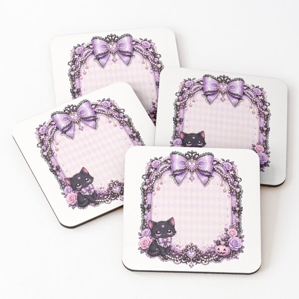 Item preview, Kawaii Pastel Goth Halloween Floral Frame Featuring Black Cat, Lavender Roses, Pink Pumpkin and Crystal Heart Charms designed and sold by looplandger.