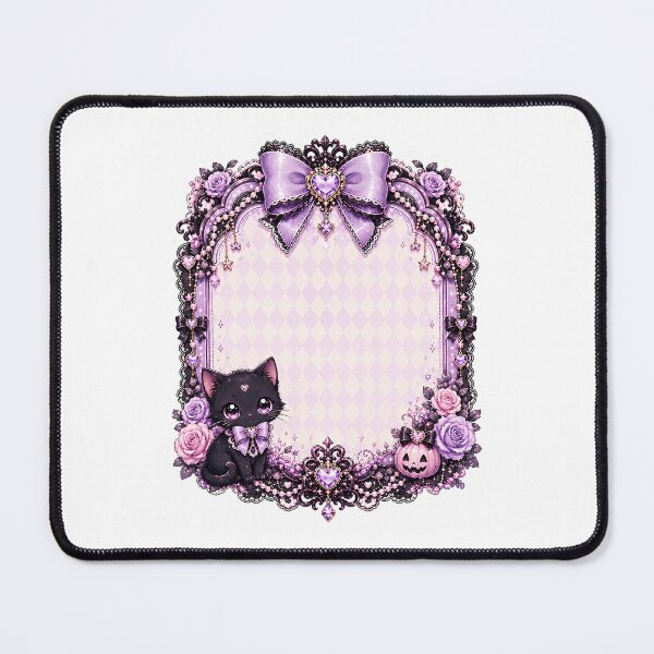Item preview, Kawaii Pastel Goth Halloween Floral Frame Featuring Black Cat, Lavender Roses, Pink Pumpkin and Crystal Heart Charms designed and sold by looplandger.