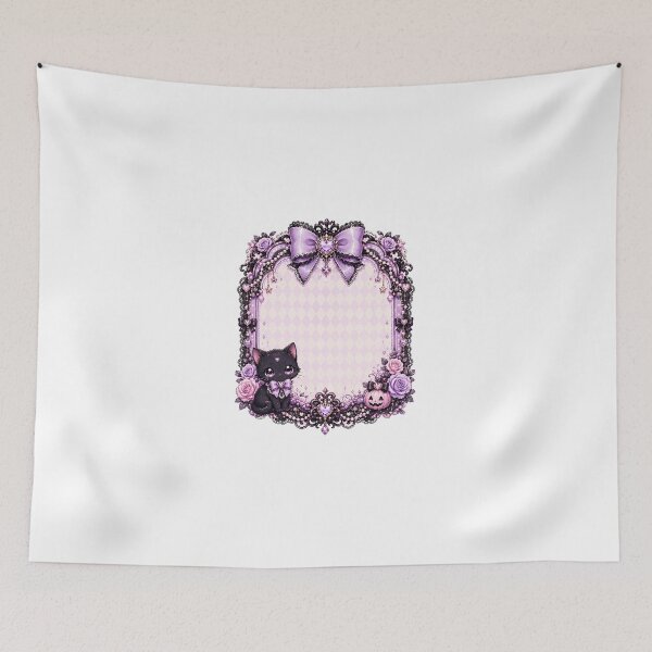 Item preview, Kawaii Pastel Goth Halloween Floral Frame Featuring Black Cat, Lavender Roses, Pink Pumpkin and Crystal Heart Charms designed and sold by looplandger.
