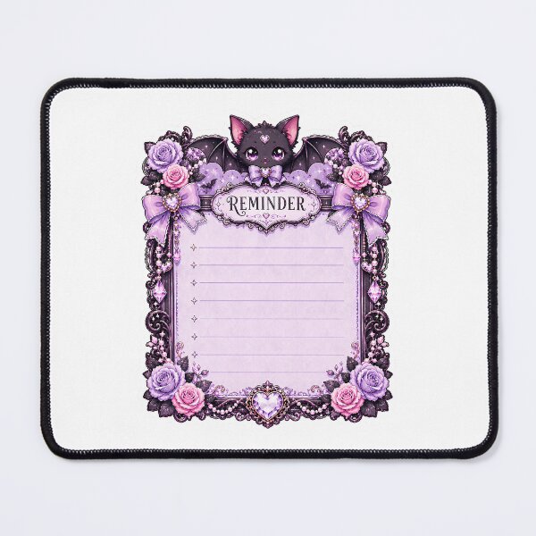 Item preview, Pastel Goth Reminder Notepad Page with Kawaii Bat Cat, Purple Roses, Heart Crystal Charms and Gothic Floral Writing Template designed and sold by looplandger.