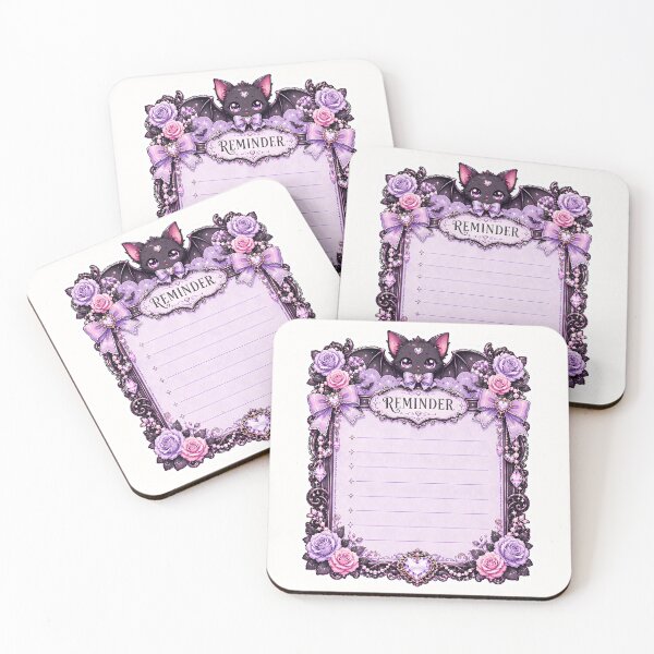 Item preview, Pastel Goth Reminder Notepad Page with Kawaii Bat Cat, Purple Roses, Heart Crystal Charms and Gothic Floral Writing Template designed and sold by looplandger.