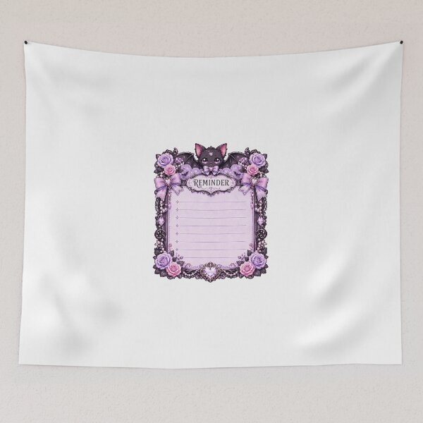 Item preview, Pastel Goth Reminder Notepad Page with Kawaii Bat Cat, Purple Roses, Heart Crystal Charms and Gothic Floral Writing Template designed and sold by looplandger.