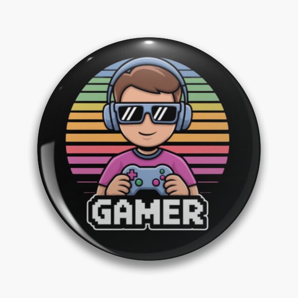 Item preview, Gamer Boy with 80s Retro Style Colors Wearing Sunglasses with Pixelated Words designed and sold by MakersFolly.
