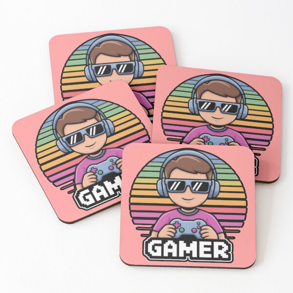 Item preview, Gamer Boy with 80s Retro Style Colors Wearing Sunglasses with Pixelated Words designed and sold by MakersFolly.