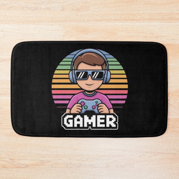 Item preview, Gamer Boy with 80s Retro Style Colors Wearing Sunglasses with Pixelated Words designed and sold by MakersFolly.