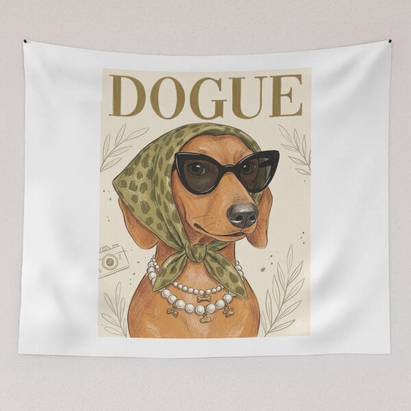 Item preview, Dogue Dachshund Dog Illustration | Fashionable Wiener Dog Art Print | Funny Chic Sausage Dog Design designed and sold by SoftPawsAtelier.