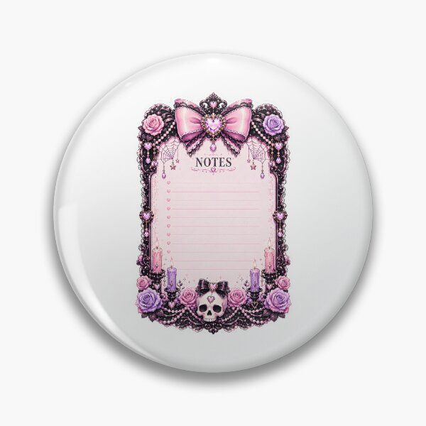 Item preview, Pastel Goth Notes Notepad Page with Gothic Skull, Pink and Purple Roses, Crystal Heart Charms, Candles and Dark Coquette Stationery Design designed and sold by looplandger.