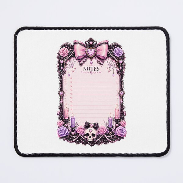 Item preview, Pastel Goth Notes Notepad Page with Gothic Skull, Pink and Purple Roses, Crystal Heart Charms, Candles and Dark Coquette Stationery Design designed and sold by looplandger.
