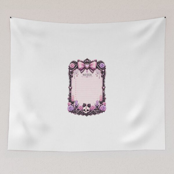 Item preview, Pastel Goth Notes Notepad Page with Gothic Skull, Pink and Purple Roses, Crystal Heart Charms, Candles and Dark Coquette Stationery Design designed and sold by looplandger.