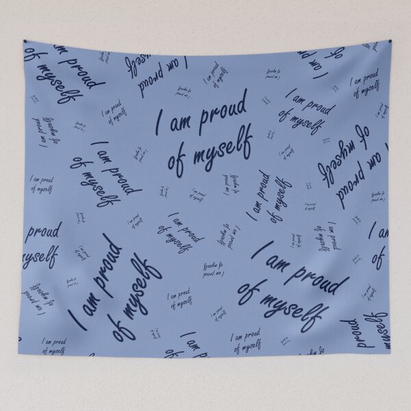 Item preview, Pattern with the inscription "I am proud of myself" on a blue background designed and sold by Cherevan.