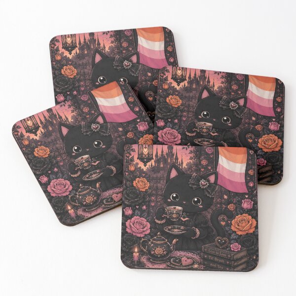 Item preview, Tea, Roses & Pride – Lesbian Pride Gothic Cat Garden designed and sold by GOLDENLIONPERU.