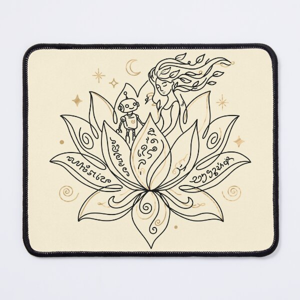 Item preview, Cosmic Lotus & Robot Friend - Minimalist Whimsical Line Art designed and sold by jee532.