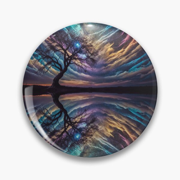 Item preview, Lone Tree Galaxy Sky Art — Vibrant Cosmic Nebula Night Landscape, Starry Sky Reflection Wall Art for Home Decor & Space Lovers designed and sold by OandSDesigns23.