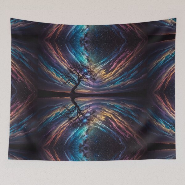 Item preview, Lone Tree Galaxy Sky Art — Vibrant Cosmic Nebula Night Landscape, Starry Sky Reflection Wall Art for Home Decor & Space Lovers designed and sold by OandSDesigns23.