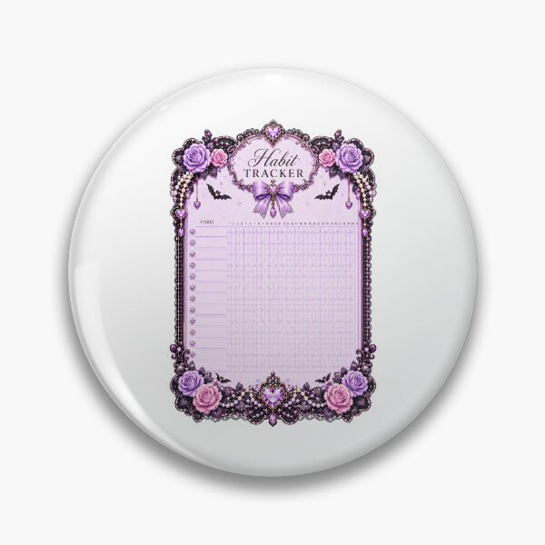 Item preview, Pastel Goth Habit Tracker Planner Page with Purple Roses, Heart Crystal Charms, Bats and Gothic Floral Monthly Habit Tracking Sheet designed and sold by looplandger.