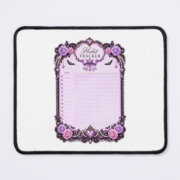 Item preview, Pastel Goth Habit Tracker Planner Page with Purple Roses, Heart Crystal Charms, Bats and Gothic Floral Monthly Habit Tracking Sheet designed and sold by looplandger.
