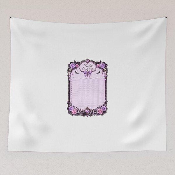 Item preview, Pastel Goth Habit Tracker Planner Page with Purple Roses, Heart Crystal Charms, Bats and Gothic Floral Monthly Habit Tracking Sheet designed and sold by looplandger.