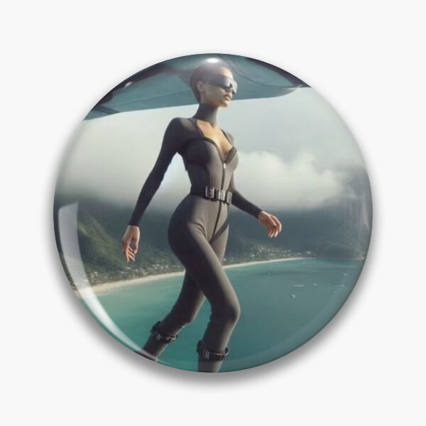 Item preview, AI Sci Fi Agent Woman Spaceship Tapestry, AI Generated Futuristic Jumpsuit Art, Tropical Coast Spaceship Wall Decor designed and sold by IRON SIREN.