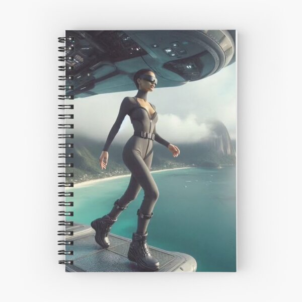 Item preview, AI Sci Fi Agent Woman Spaceship Tapestry, AI Generated Futuristic Jumpsuit Art, Tropical Coast Spaceship Wall Decor designed and sold by IRON SIREN.