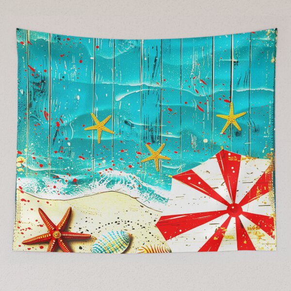 Item preview, Vintage Summer Beach With Umbrella And Seashells Art designed and sold by DEC02.