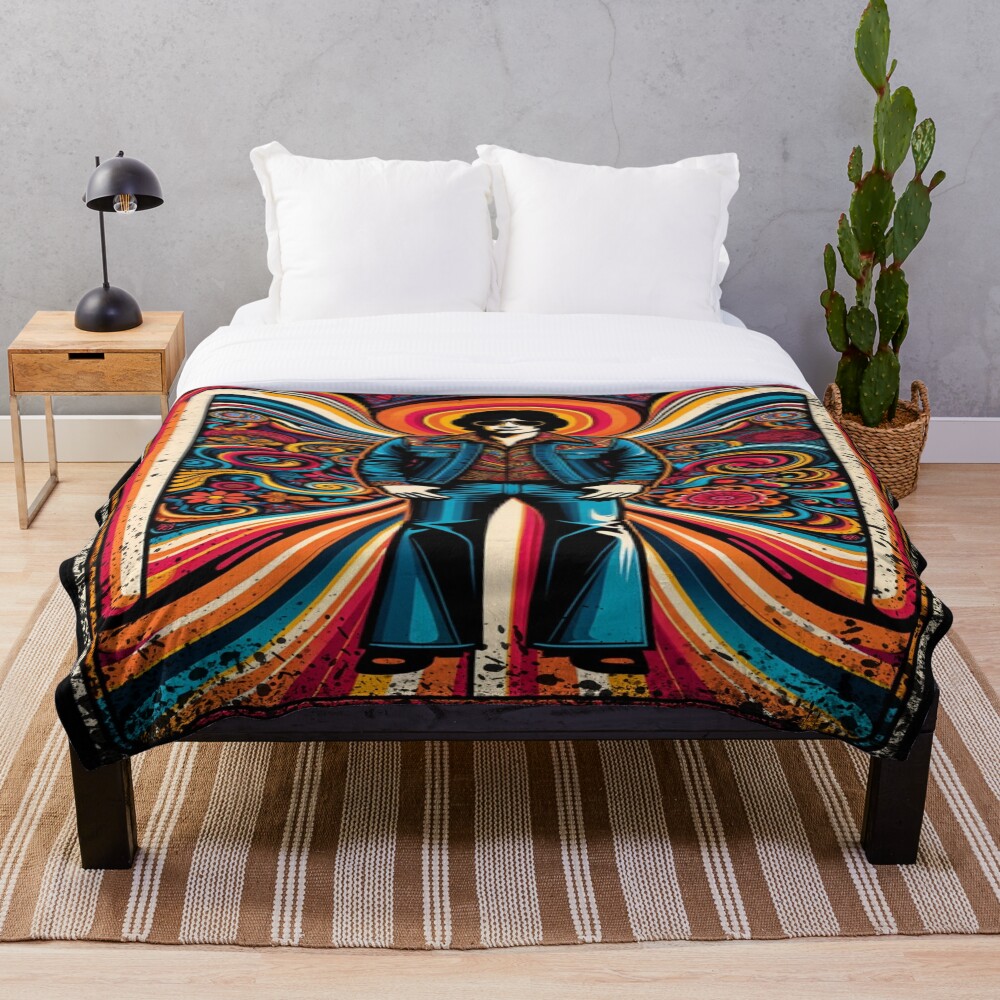 Retro Psychedelic Groove Figure Vintage Art on a throw blanket