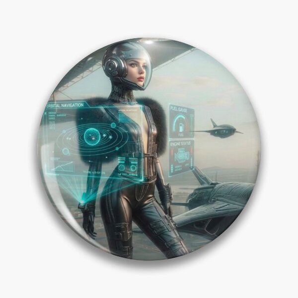 Item preview, AI Holographic Sci Fi Pilot Woman, AI Generated Futuristic HUD Armor Art, Orbital Navigation Spaceship Wall Decor designed and sold by IRON SIREN.