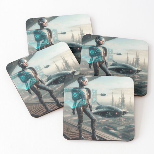 Item preview, AI Holographic Sci Fi Pilot Woman, AI Generated Futuristic HUD Armor Art, Orbital Navigation Spaceship Wall Decor designed and sold by IRON SIREN.
