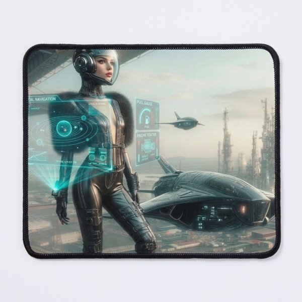 Item preview, AI Holographic Sci Fi Pilot Woman, AI Generated Futuristic HUD Armor Art, Orbital Navigation Spaceship Wall Decor designed and sold by IRON SIREN.