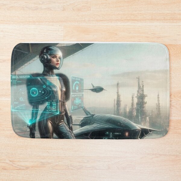 Item preview, AI Holographic Sci Fi Pilot Woman, AI Generated Futuristic HUD Armor Art, Orbital Navigation Spaceship Wall Decor designed and sold by IRON SIREN.