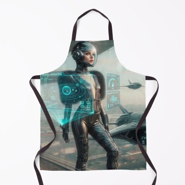 Item preview, AI Holographic Sci Fi Pilot Woman, AI Generated Futuristic HUD Armor Art, Orbital Navigation Spaceship Wall Decor designed and sold by IRON SIREN.