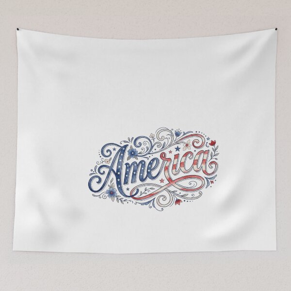 Item preview, Patriotic American Flag Script with Floral Ornaments designed and sold by Paper Drip.