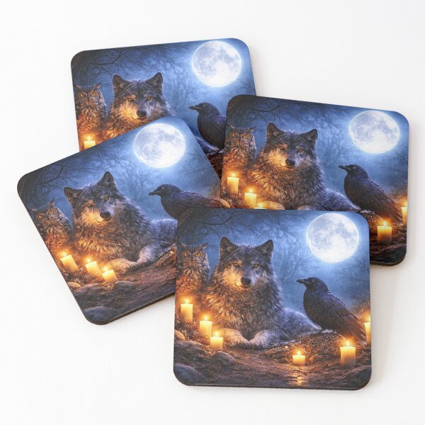 Item preview, Wolf Raven Owl Mystical Magical Wicca Inspired with Full Moon and Candles designed and sold by Stephanie Laird.