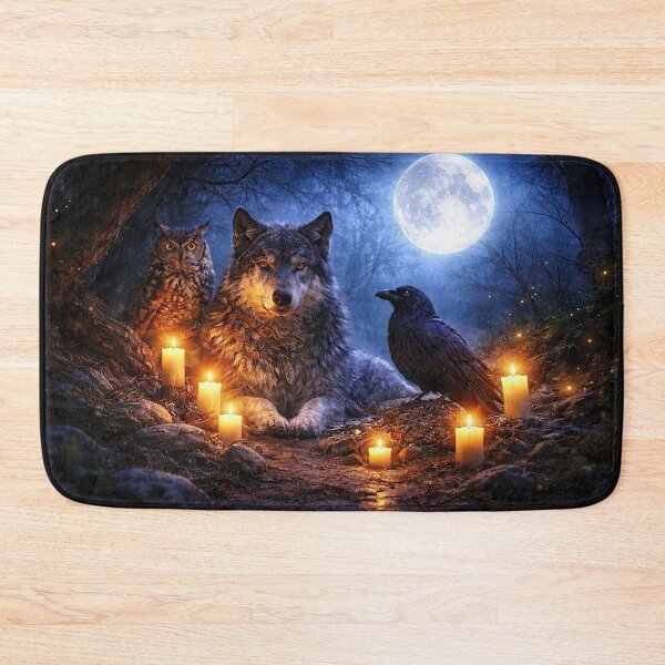Item preview, Wolf Raven Owl Mystical Magical Wicca Inspired with Full Moon and Candles designed and sold by Stephanie Laird.