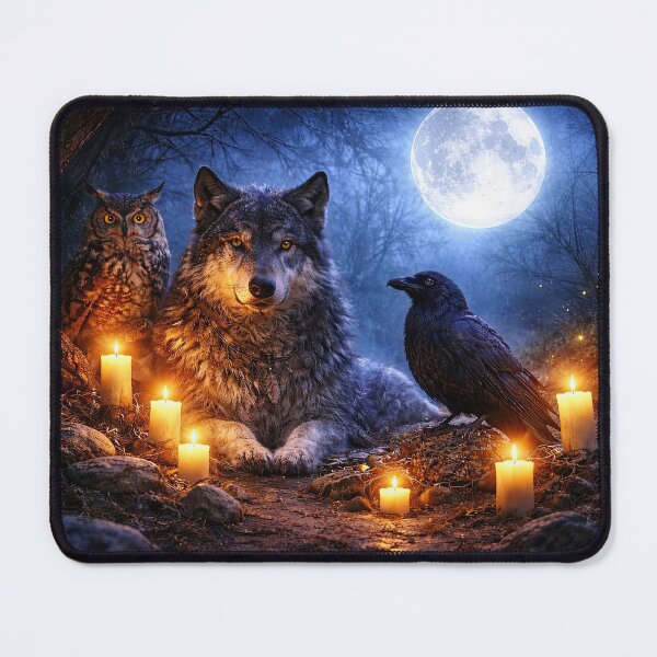 Item preview, Wolf Raven Owl Mystical Magical Wicca Inspired with Full Moon and Candles designed and sold by Stephanie Laird.