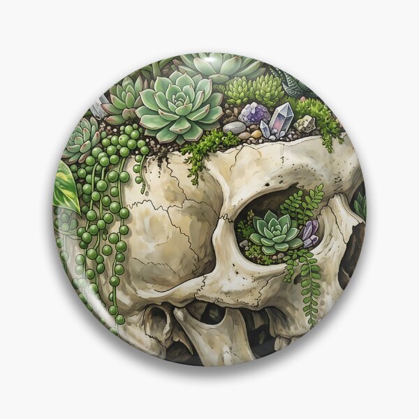 Item preview, Gothic Botanical Skull Planter with Succulents and Vines designed and sold by MintedMinds.