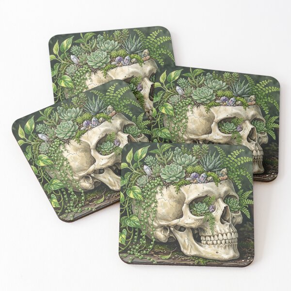 Item preview, Gothic Botanical Skull Planter with Succulents and Vines designed and sold by MintedMinds.