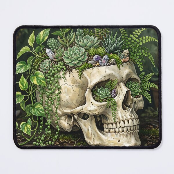 Item preview, Gothic Botanical Skull Planter with Succulents and Vines designed and sold by MintedMinds.