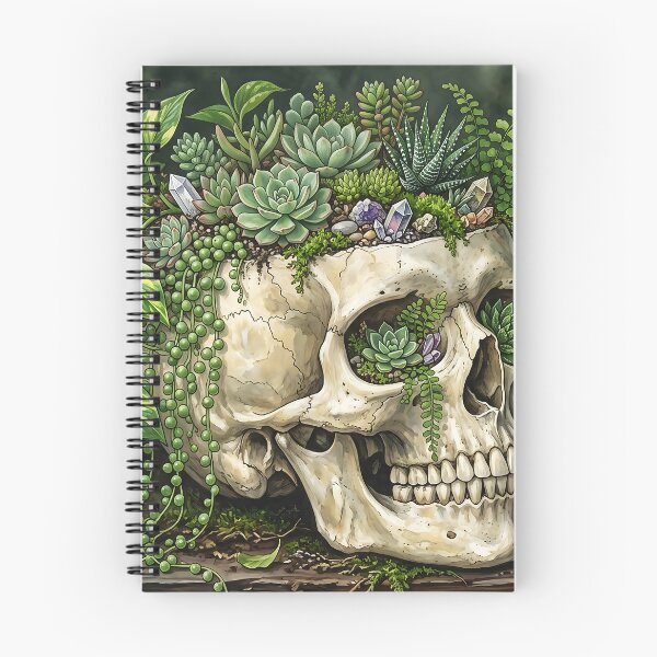Item preview, Gothic Botanical Skull Planter with Succulents and Vines designed and sold by MintedMinds.