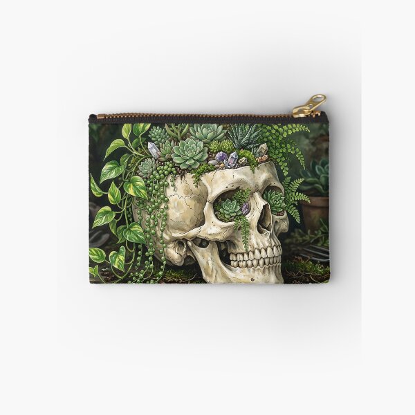 Item preview, Gothic Botanical Skull Planter with Succulents and Vines designed and sold by MintedMinds.