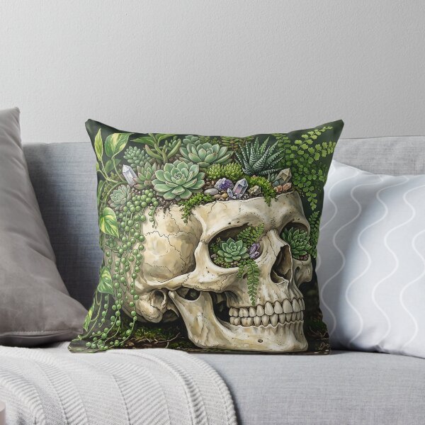Item preview, Gothic Botanical Skull Planter with Succulents and Vines designed and sold by MintedMinds.
