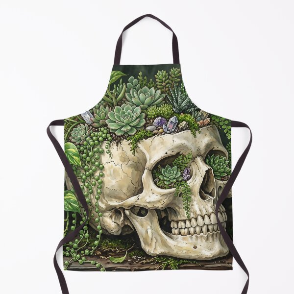 Item preview, Gothic Botanical Skull Planter with Succulents and Vines designed and sold by MintedMinds.