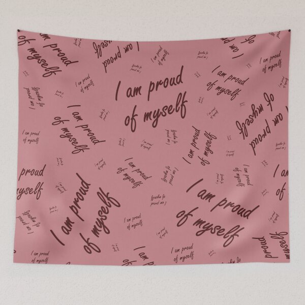 Item preview, Pattern with the inscription "I am proud of myself" on a light red background designed and sold by Cherevan.