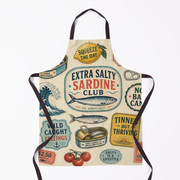 Item preview, Extra Salty Sardine Club Retro Tinned Fish Tee designed and sold by POD DYNASTY | Original Print On Demand T-Shirt Graphics.