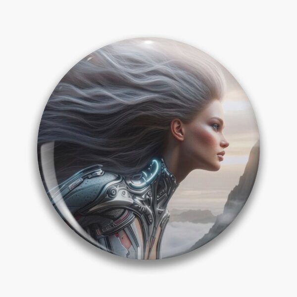Item preview, AI Cyborg Woman Flying, AI Generated Metallic Armor Art, Futuristic Haute Couture Sci Fi Wall Decor designed and sold by IRON SIREN.