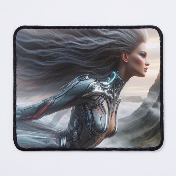 Item preview, AI Cyborg Woman Flying, AI Generated Metallic Armor Art, Futuristic Haute Couture Sci Fi Wall Decor designed and sold by IRON SIREN.