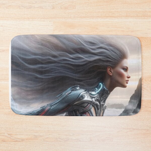Item preview, AI Cyborg Woman Flying, AI Generated Metallic Armor Art, Futuristic Haute Couture Sci Fi Wall Decor designed and sold by IRON SIREN.