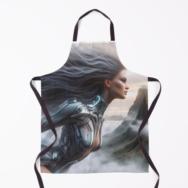 Item preview, AI Cyborg Woman Flying, AI Generated Metallic Armor Art, Futuristic Haute Couture Sci Fi Wall Decor designed and sold by IRON SIREN.