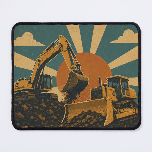 Item preview, Vintage Excavator and Bulldozer Earthmoving Construction Equipment Retro Design designed and sold by kakmi-art.