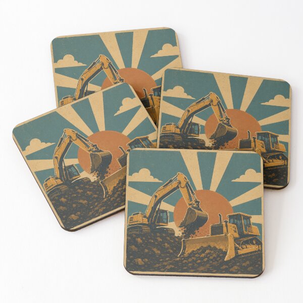 Item preview, Vintage Excavator and Bulldozer Earthmoving Construction Equipment Retro Design designed and sold by kakmi-art.